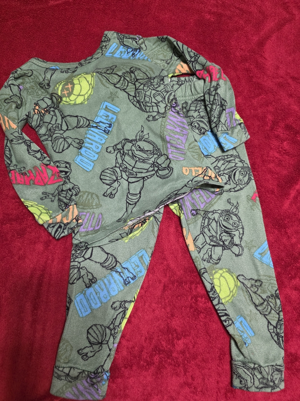 Kids Green Turtle Print Fleece Pajama Set